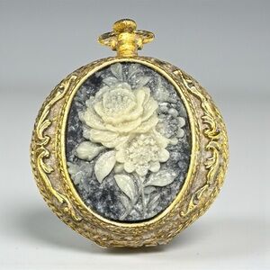 Vintage Max Factor Floral Cameo Pocket Watch Powder Compact